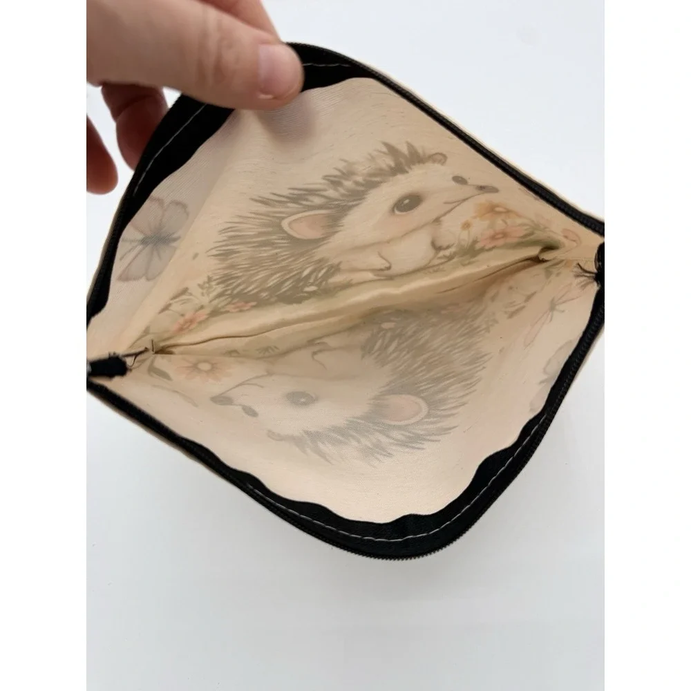Cute Hedgehog Zipper Pouch Cosmetic Makeup Bag Pencil Case Coin Purse Floral
